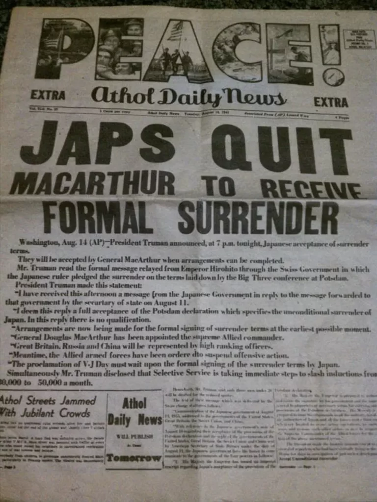 A rendição real ocorreu em 14 de agosto de 1945. Tudo o que restou foi a cerimônia formal e a ocupação.